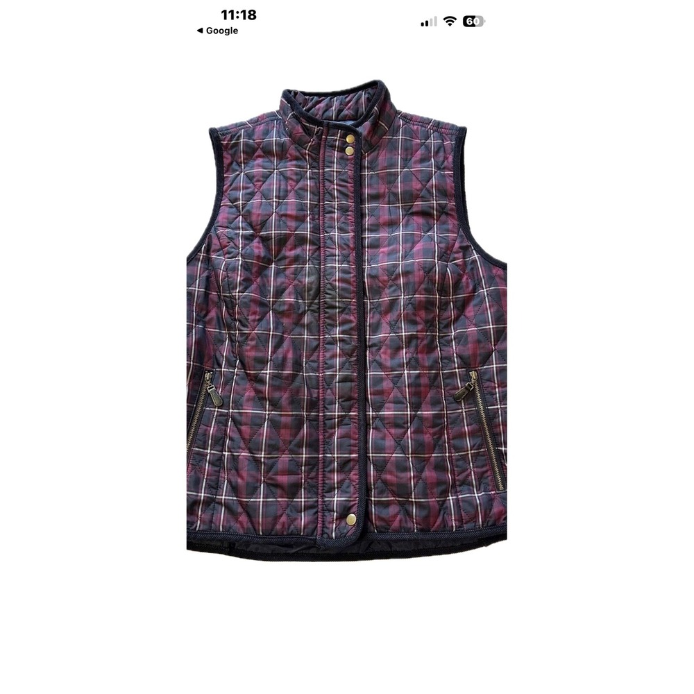 Talbots Womens Plaid Quilted Vest Full Zip‎ Snap Button Purple Black M